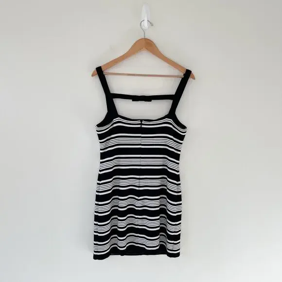 Anthropologie Hutch NWT Sleeveless Square Neck Black White Stripe Mini Dress - Picture 11 of 14